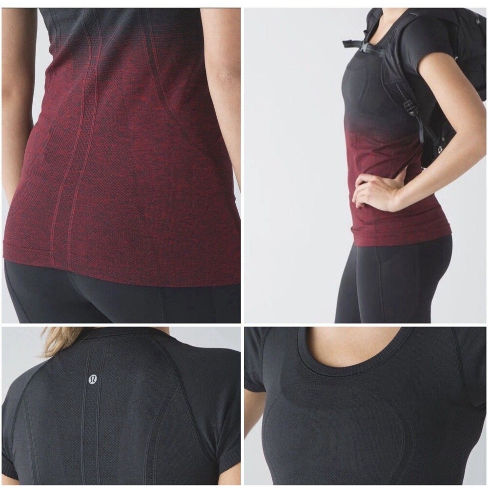 VERY RARE Lululemon Women's Run Swiftly Tech Red Black Ombre Short Sleeves Sz 9